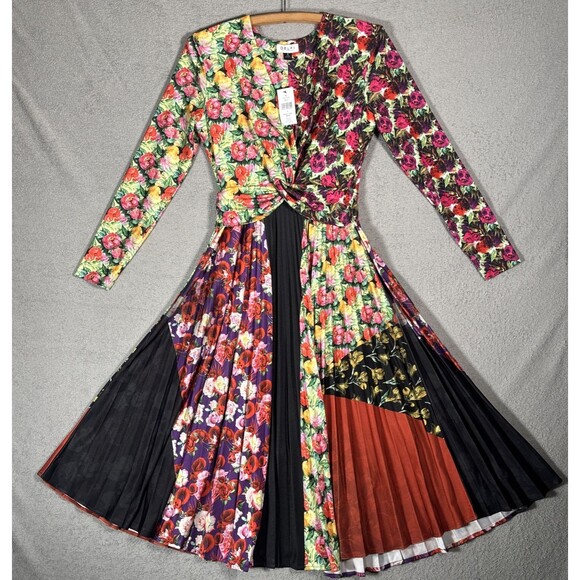 Delfi Collective Rita Mixed Print Pleated Twist Midi Dress Size S Ditsy Artsy - Picture 1 of 16
